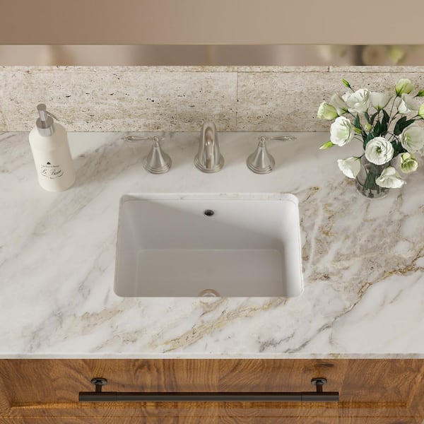 Unbranded 18 in . Ceramic Undermount Rectangular Bathroom Sink in White