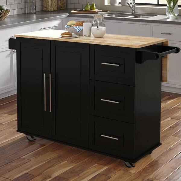 Zeus & Ruta Black Extensible Solid Wood Tabletop 53.54 in. Kitchen ...