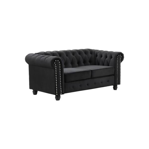 Best Master Furniture Romeo 61 in. Black Velvet 2-Seat Chesterfield Loveseat