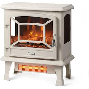 Suburbs 20" Electric Fireplace Infrared Quartz Heater, Crackling Sound with Realistic Dancing Flame Effect, 1400W, Ivory