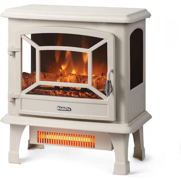 TURBRO Suburbs 20" Electric Fireplace Infrared Quartz Heater, Crackling Sound with Realistic Dancing Flame Effect, 1400W, Ivory
