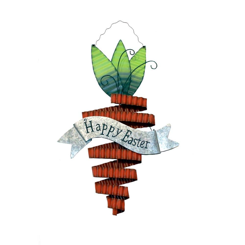 18 in. Easter Decor Hanging Metal Carrot with Happy Easter Sign