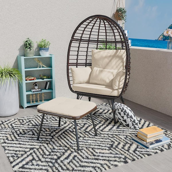 INMITOM Oversized Outdoor Wicker Egg Chair with Cushions and Footrest