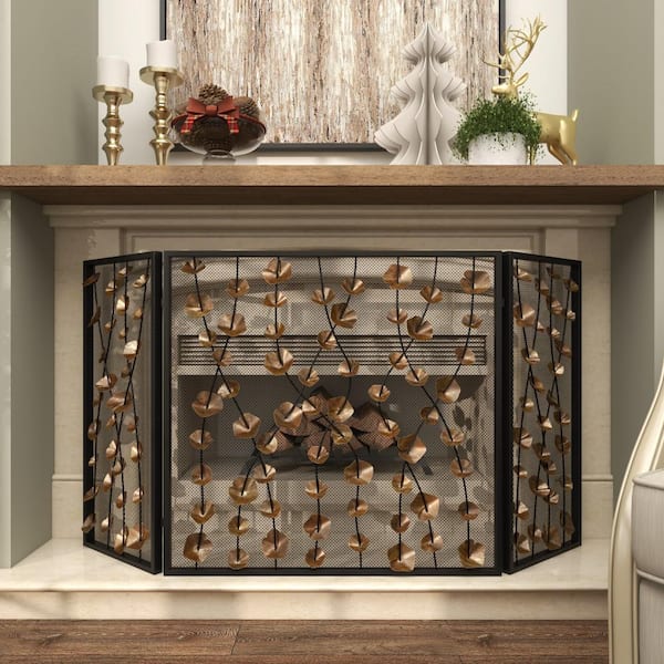 Fireplace Screen Indoor Fireplace Screen 3 Panel Retro Metal Decorative Mesh  Cover Fireplace Screen Fence Small Screen Spark Guard Home Decoration Panel  Fireplace Screens (Color : Gold) : : Tools & Home Improvement