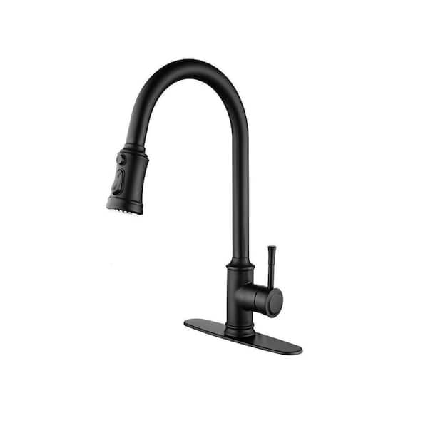 Tahanbath Single-Handle Touch High Arc Stainless Steel Pull Out Sprayer Kitchen Faucet in Matte Black