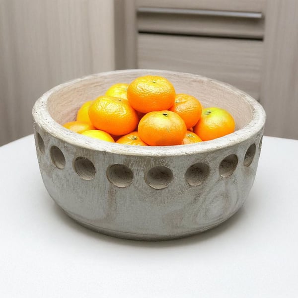 Brown White 4" x 10" Wide Decorative Wood Bowl
