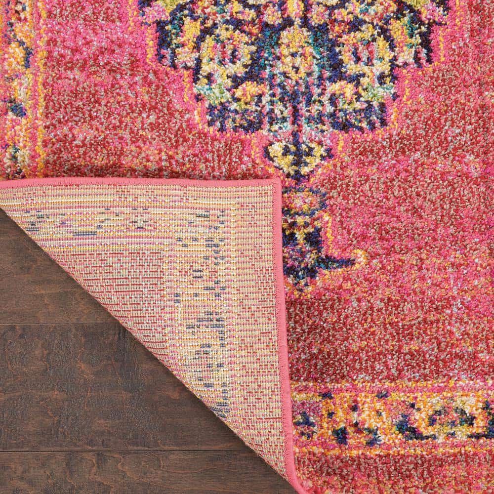 Nourison Pink and Flame Medallion 5'3" x 7'3" Synthetic Area Rug