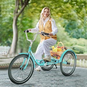 Adult Trike 7-Speed, 24 in. Tricycle for Adult 3-Wheeled Cruiser Bike With Rear Basket