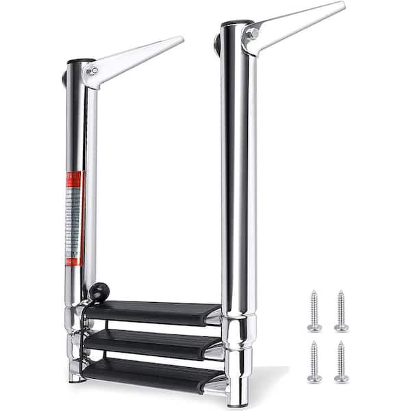 3 Step Telescoping Folding Boat Ladder 304 Stainless Steel Anti-Corrosion Non-Slip Safe Design 600 lbs. Reach 36 in. H