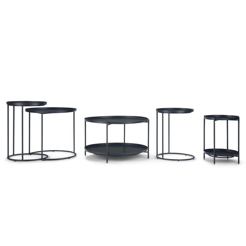 Monet 32" Round Black Metal Coffee Table with Storage