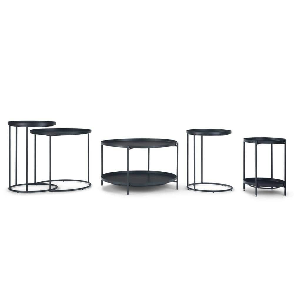 Monet Industrial Round Black Metal End Table with Removable Trays