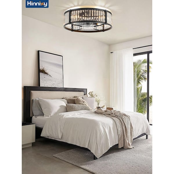 20 in. Black Fandelier Low Profile Caged Outdoor Ceiling Fan with Lights-6 Speed Farmhouse Flush Mount for Bedroom
