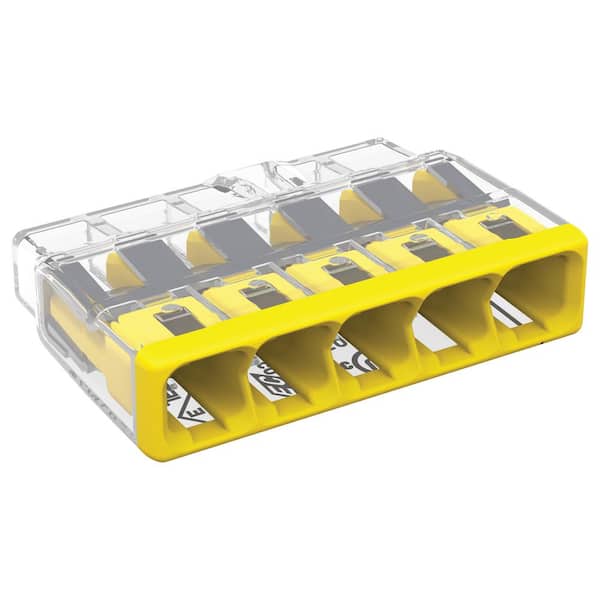 WAGO 2773 Series 5-Port Push-in Wire Connector for Junction Boxes, Electrical Connector with Yellow Cover, (10-Pack)