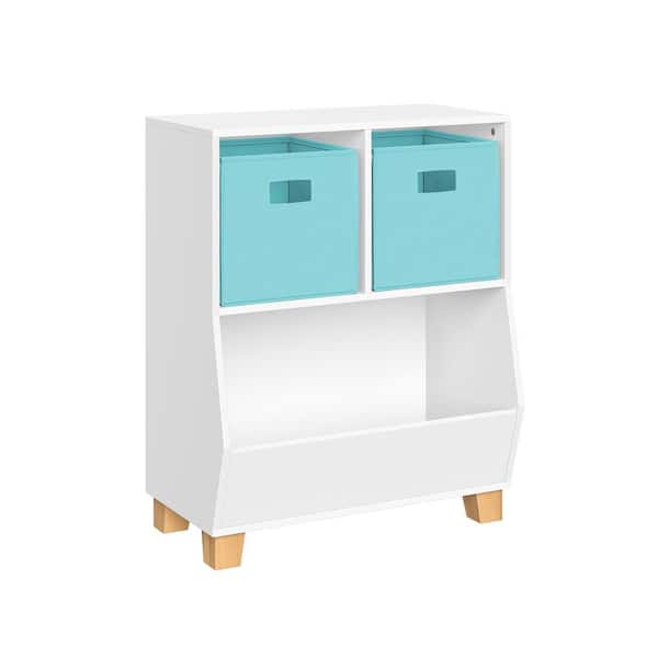 RiverRidge Home 29.1 in. H x 23.6-in. W x 13.31 in. D White MDF Catch-All Toy Organizer with 2-Cubbies, 2-Compartments and 2-Aqua Bins