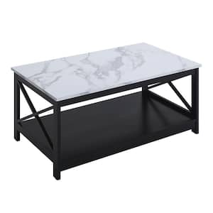 Oxford 39.5 in. Black Rectangle White Faux Marble Top Coffee Table