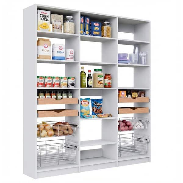 Alto Pantry Collection 69 in. W White Wall Mounted Shelf Tower and 2-Shelf Towers w/ Pull Outs Wood Closet System