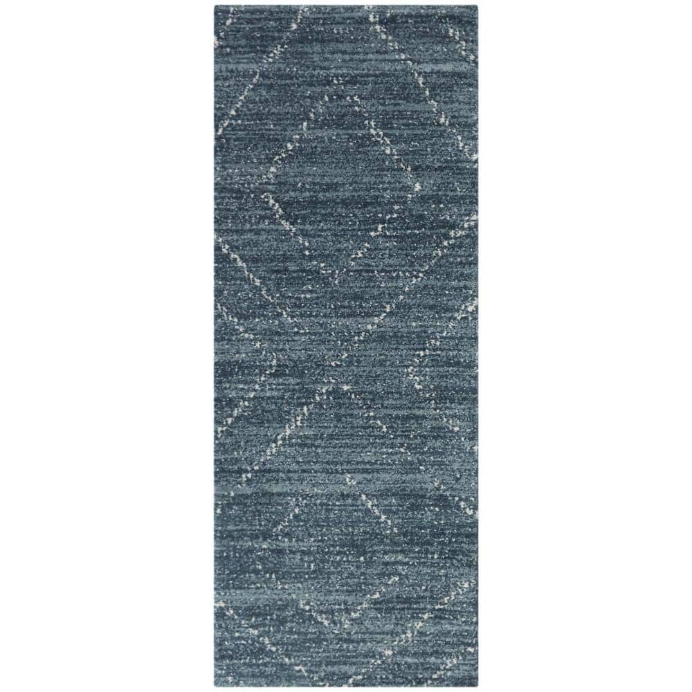 Blue Geometric Easy Care Synthetic Runner Rug