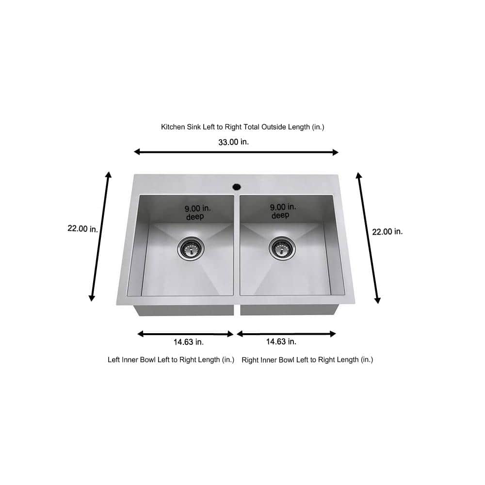 Edgewater 33'' Stainless Steel Double Bowl Drop-In Kitchen Sink
