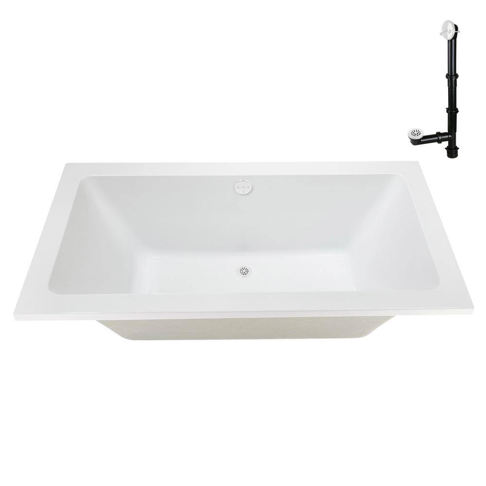 60" x 32" Glossy White Acrylic Drop-In Soaking Bathtub