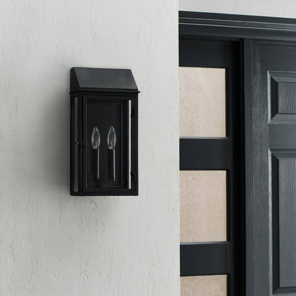 Black Aluminum 2-Light Outdoor Wall Lantern