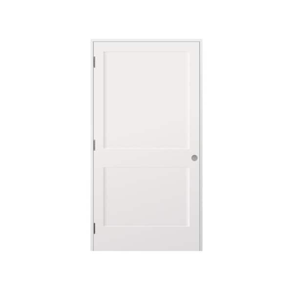 24 in. x 84 in. Left-Handed Solid Core White Primed Composite Single Prehung Interior Door Satin Nickel Hinges