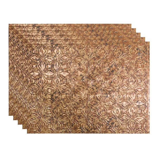 Fasade 18.25 in. x 24.25 in. Lotus Vinyl Backsplash Panel in Cracked Copper (5-Pack)