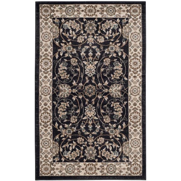 Lyndhurst 2 ft. x 4 ft. Anthracite/Cream Antique Speckled Floral Area Rug