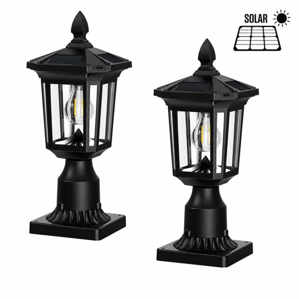 2-Light Black Solar  Outdoor Weather Resistant Post Light Included，Dusk to Dawn LED price history on PriceWatchPro