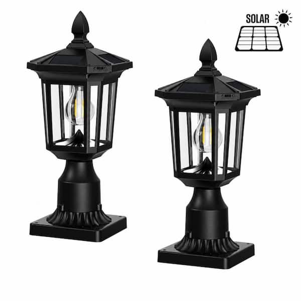 2-Light Black Solar  Outdoor Weather Resistant Post Light Included，Dusk to Dawn LED