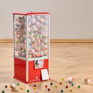 Gumball Machine for Kids, 25 in. Dry Food Dispensers Coin Operated PS Bouncy Balls and 230-Capsule Toys, Red