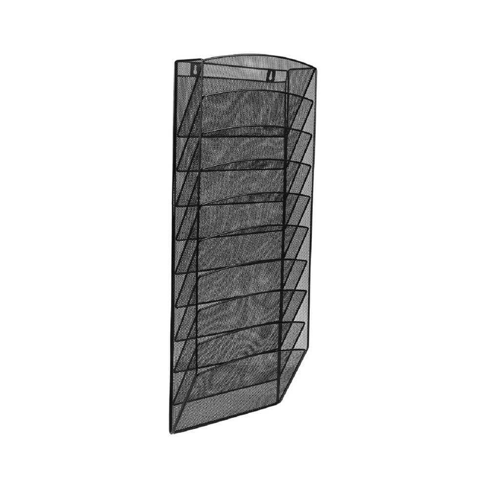 AdirOffice Black Steel Mesh Paper File Magazine Wall Rack 5 Pocket Storage 