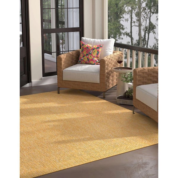 Outdoor Solid Corn Harvest Yellow 10 ft. 8 in. x 10 ft. 8 in. Area Rug