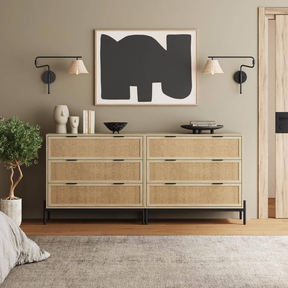 Nathan James Andrew Light Oak 3-Drawer 39 in. W Bohemian Dresser Storage  Cabinet with Rattan Accent and Black Metal Legs, Set of 2 71901-2 - The  Home Depot