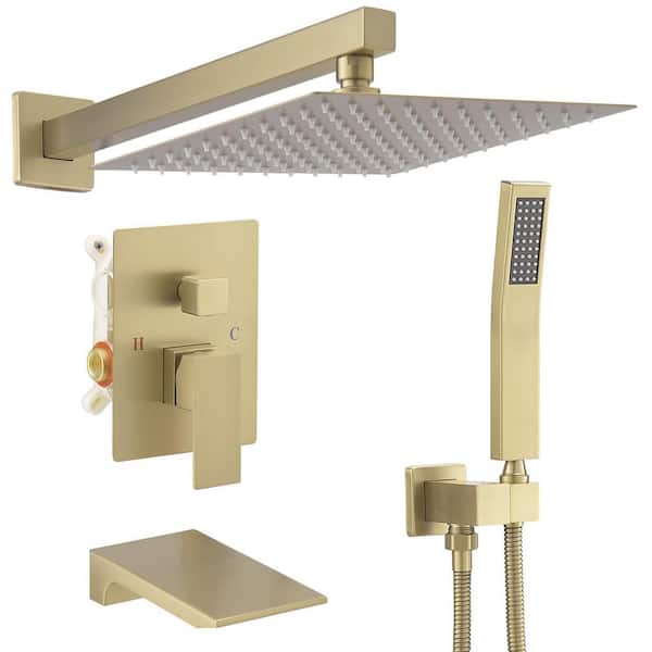 Single Handle 3-Spray Shower Faucet 2.5 GPM with High Pressure in Brushed Gold