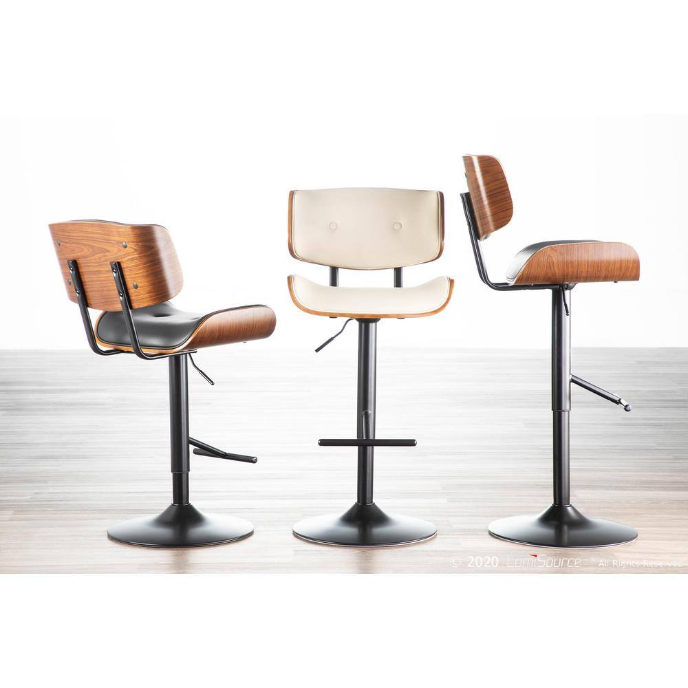 Contemporary Cream Faux Leather & Walnut Adjustable Swivel Chair
