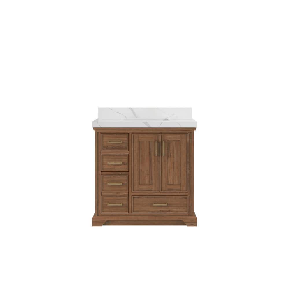 Charlotte Teak 36 in. W. x 22 in. D x 36 in. H Center Sink Bath Vanity in Dark Natural with 2 in. Calcutta Laza Qt. Top price history on PriceWatchPro