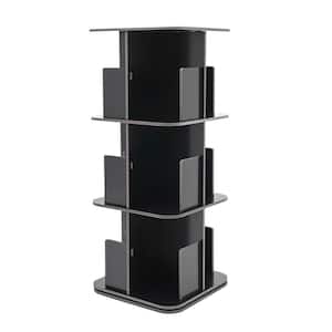 38 in. Tall Black PVC Plastic 3-Shelf 360° Rotating Small Bookshelf Free Standing Bookcase