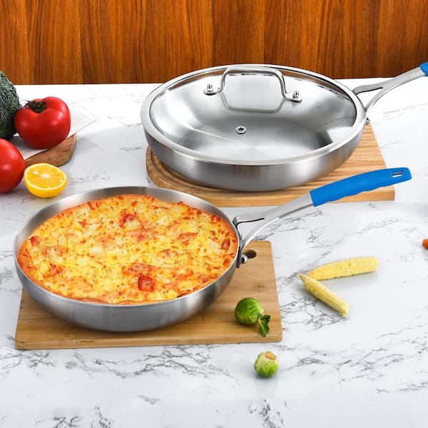 JFVKAF 8.5-10-12 Inch Stainless Steel Tri-Ply Fry Pan Set with Lid