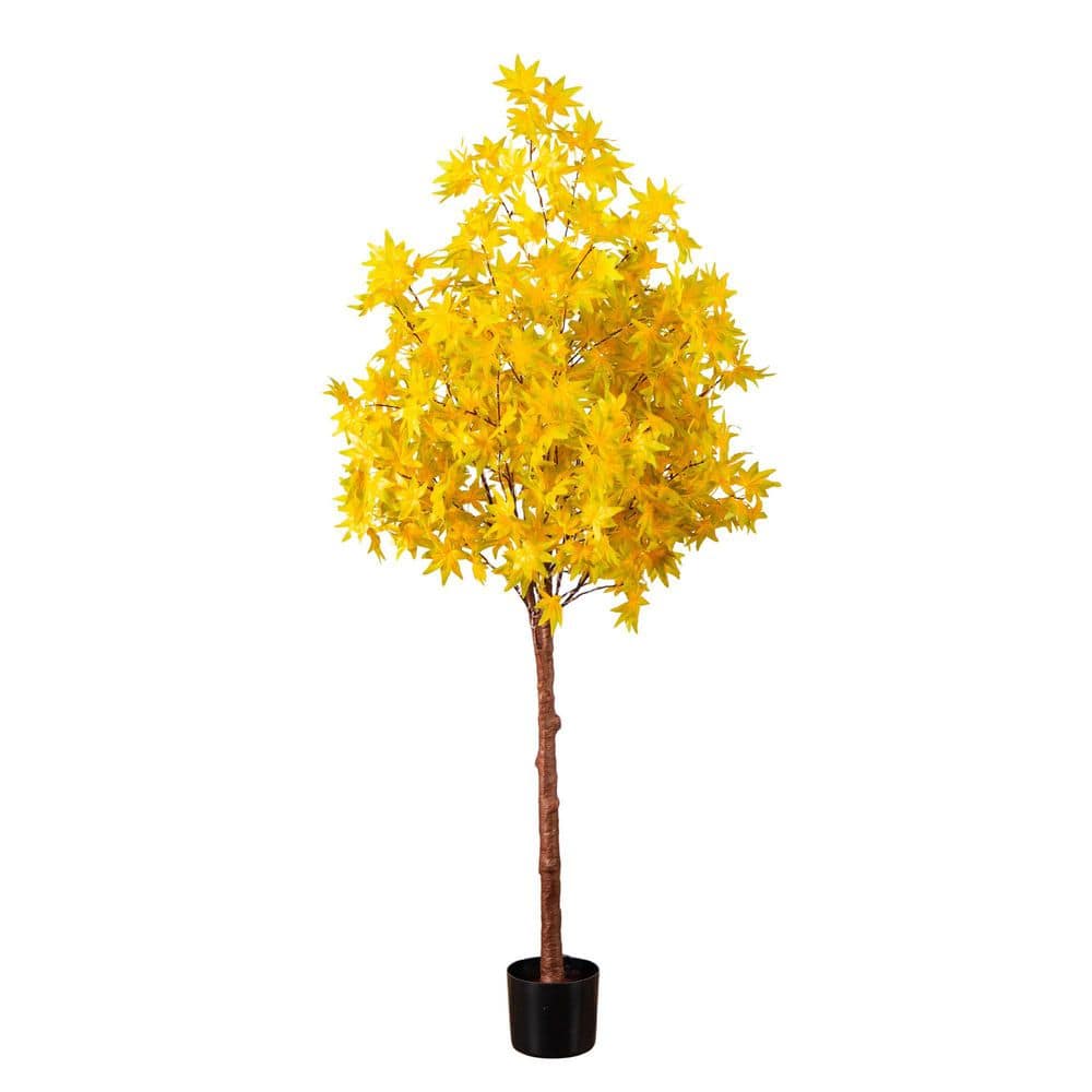 Nearly Natural 5 ft. Pre-Lit Yellow Autumn Maple Artificial Fall Tree ...