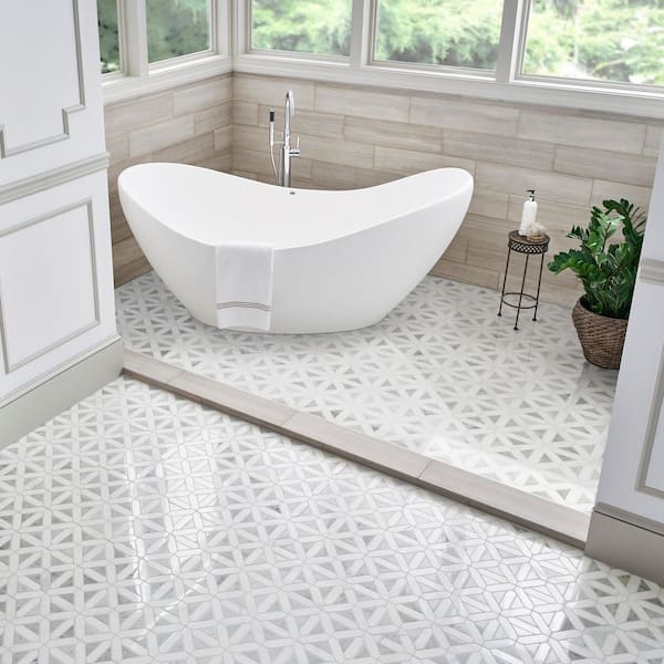 Bianco Dolomite Geometrica 12 in. x 12 in. x 10 mm Polished Marble Mosaic Tile (10 sq. ft./case)