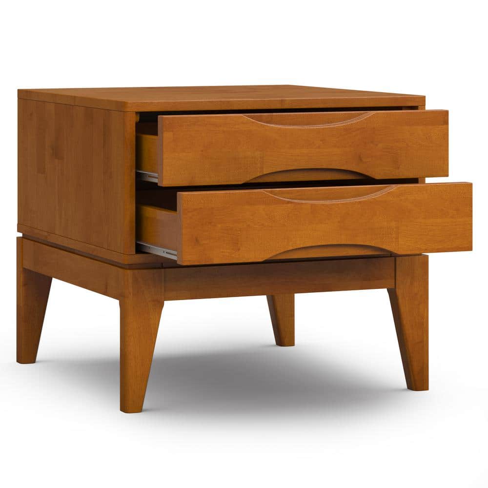 Teak Brown Solid Hardwood Square End Table with Storage