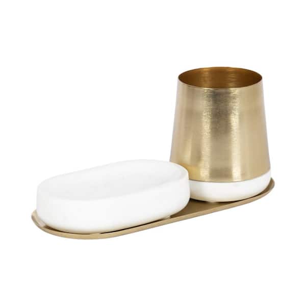 Kate and Laurel Koni White/Gold Oval Metal 12 in. Decorative Tabletop Organizer