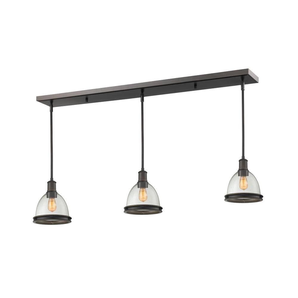 Mason 3-Light Olde Bronze Shaded Island Pendant Light with Clear Seedy Glas