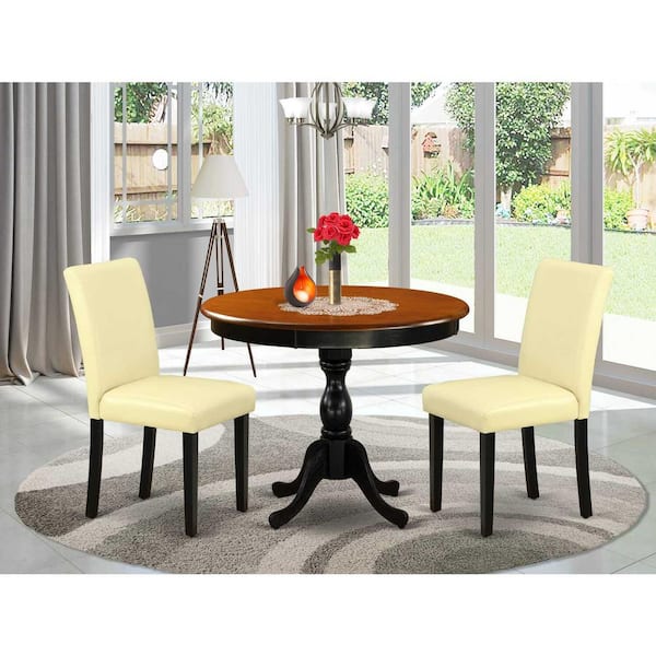 East West Furniture 3-Piece Black and Cherry Finish Solid Wood Top - Dining Room Set with High Back - Seats-4