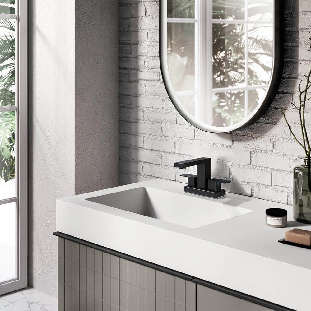 Matte Black Stainless Steel Double Handle Centerset Bathroom Faucet