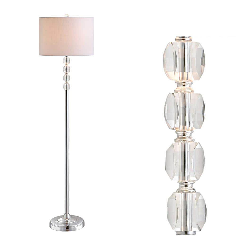 Aubrey Transitional Glam 59.5" White Linen Shade Crystal Floor Lamp