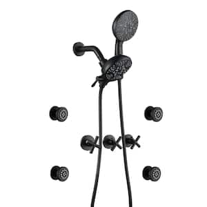 Triple Handle 7-Spray Wall Mount Shower Faucet 1.8 GPM with Ceramic Disc Valves 2 in. 1-Shower System in Matte Black