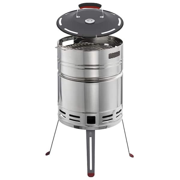 Churrasco Portable Charcoal Grill 15.5 inch Stainless Steel Round BBQ Grill with Lid