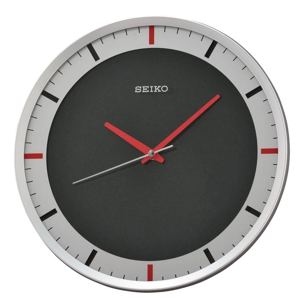 SEIKO ROUND WALL CLOCK 12" IN DIAMETER  SILVER SURROUND AND BLACK DIAL QXA137KLH 