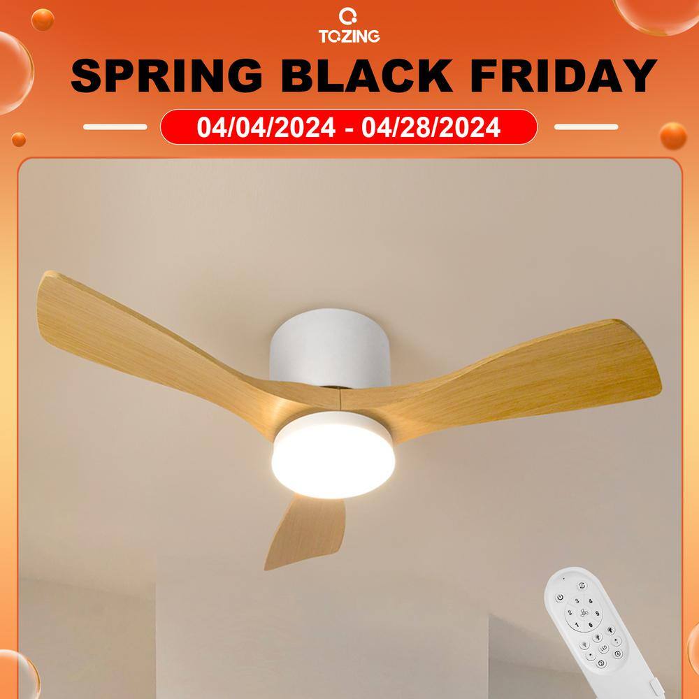 TOZING 36 in. LED Indoor Modern Low Profile Wood Smart Dimmable Flush Mount Ceiling Fan with